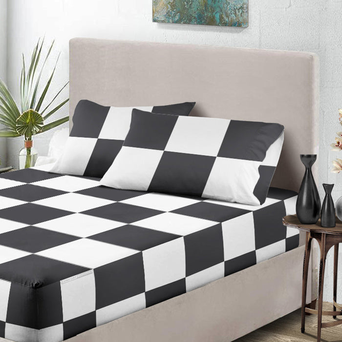 Egyptian Cotton Dark Gray - White Chex Fitted Sheets