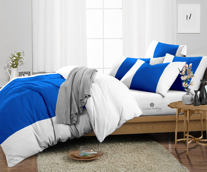 Royal Blue Contrast Color Bar Duvet Cover