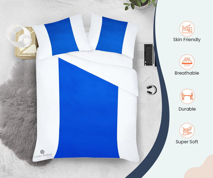 Royal Blue Contrast Color Bar Duvet Cover Set