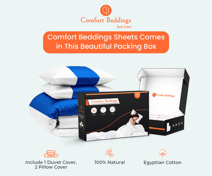 Egyptian Cotton Royal Blue Contrast Color Bar Duvet Cover