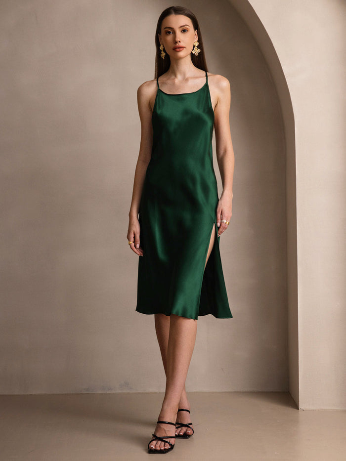 [Dark Green] SilkSilky  Spaghetti Strap Dress 001