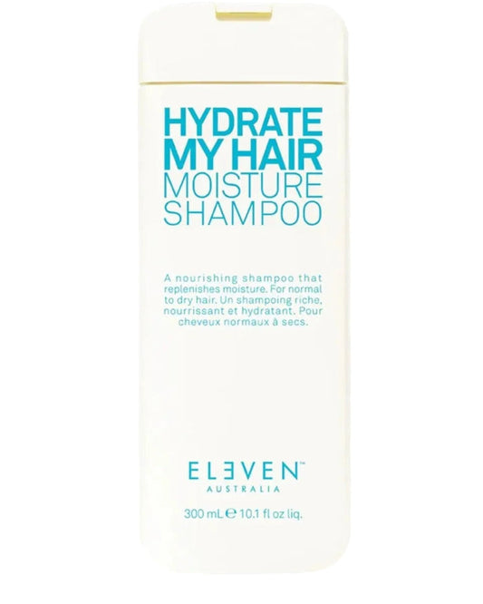 Shampoo bottle labeled 'Hydrate My Hair Moisture Shampoo' by Eleven Australia on a white background - hair Care Canada