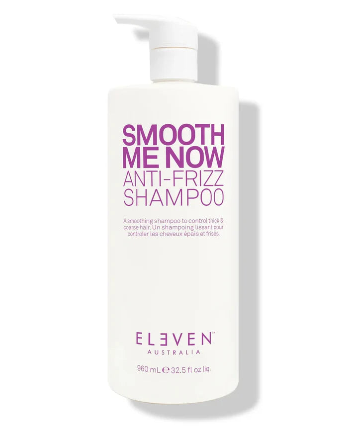 Shampoo bottle labeled 'Smooth Me Now Anti-Frizz Shampoo' by Eleven Australia on a white background - hair Care Canada