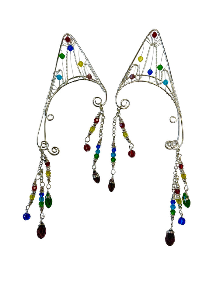 Elven Ear Wrap Earrings Colorful Beads Fantasy Elf Ear Jewelry