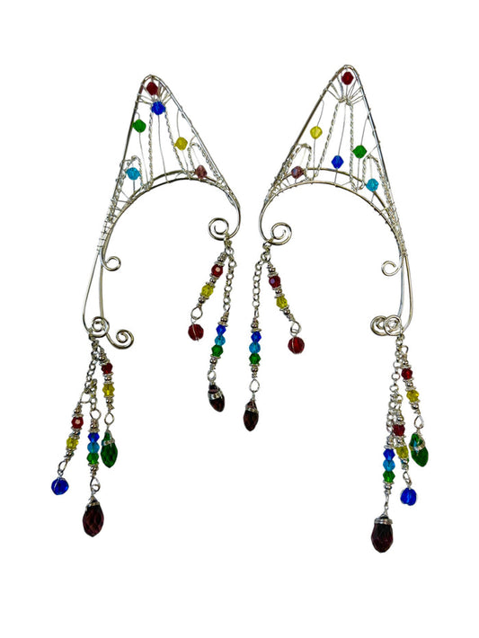 Elven Ear Wrap Earrings Colorful Beads Fantasy Elf Ear Jewelry