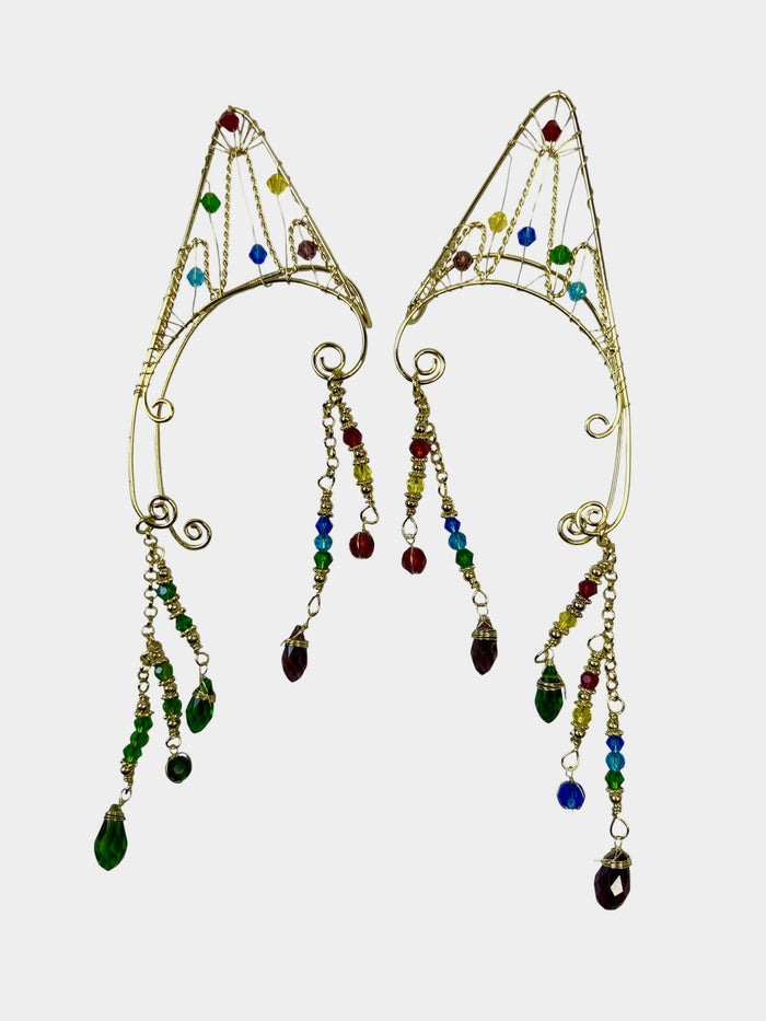 Elven Ear Wrap Earrings Colorful Beads Fantasy Elf Ear Jewelry