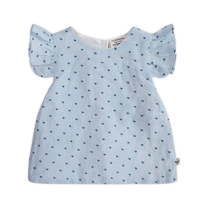 Emery Ditsy Hearts Baby Ruffled Sleeve Top Front (Organic)
