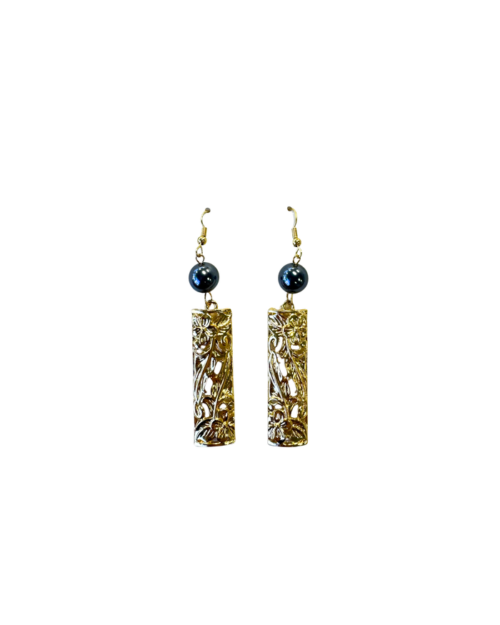 Engraved Dangle With Pearl Earrings