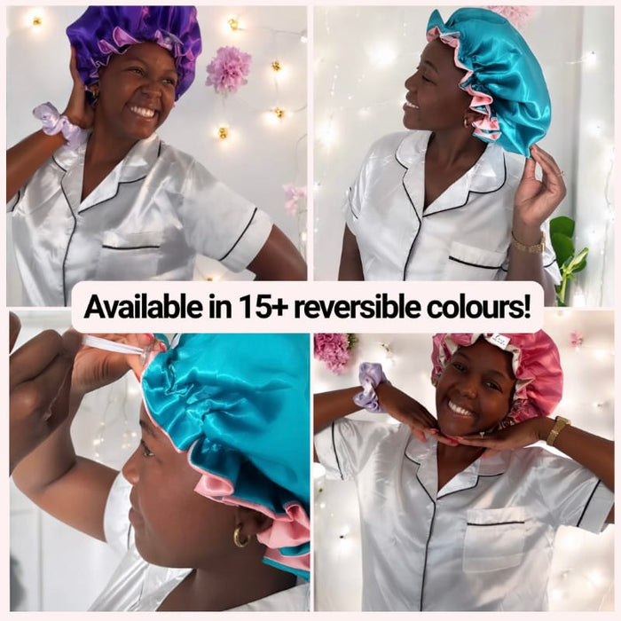 Espresso/Noir: Vegan Silk Bonnet (Reversible, Adjustable, Double Lined)