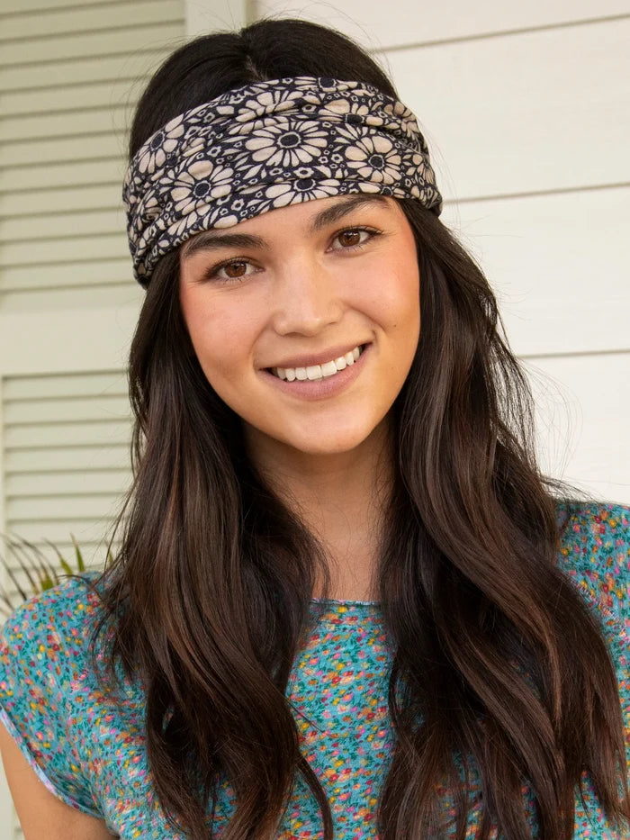 Full Boho Bandeau® Headband - Black White Daisies-view 1