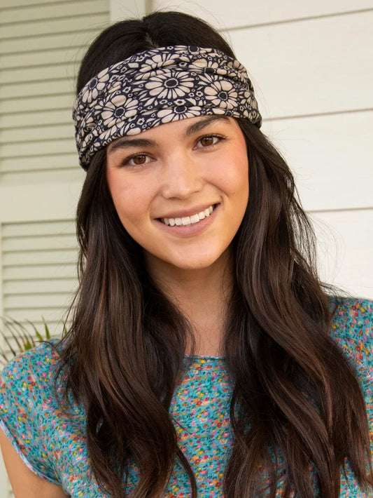Full Boho Bandeau® Headband - Black White Daisies-view 1