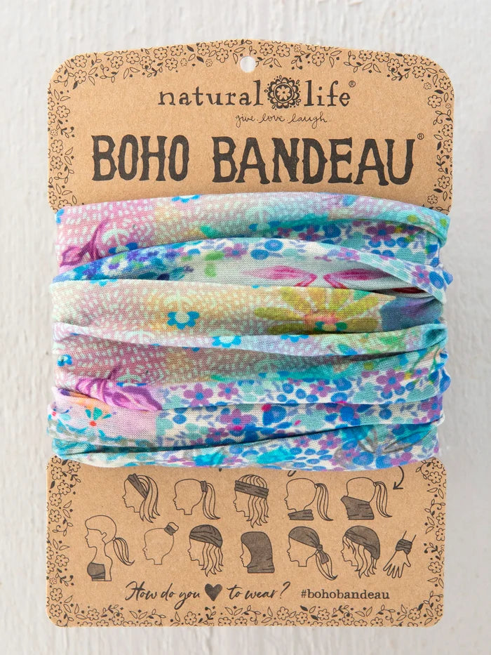 Full Boho Bandeau® Headband - Blue Watercolor Patchwork-view 3