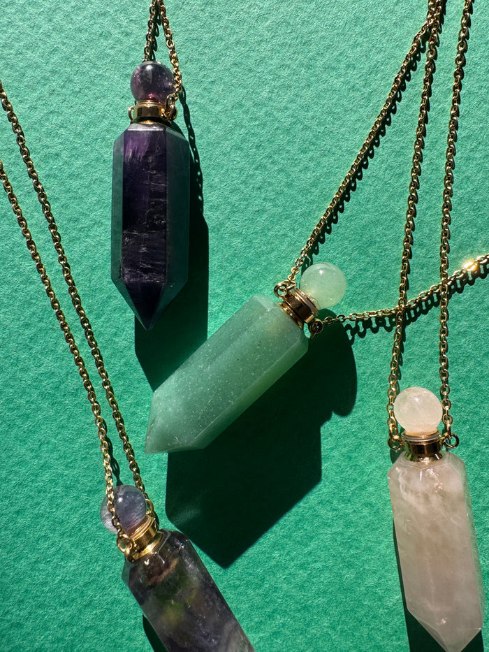 Gemstone Point Pendant Perfume Bottle Necklace