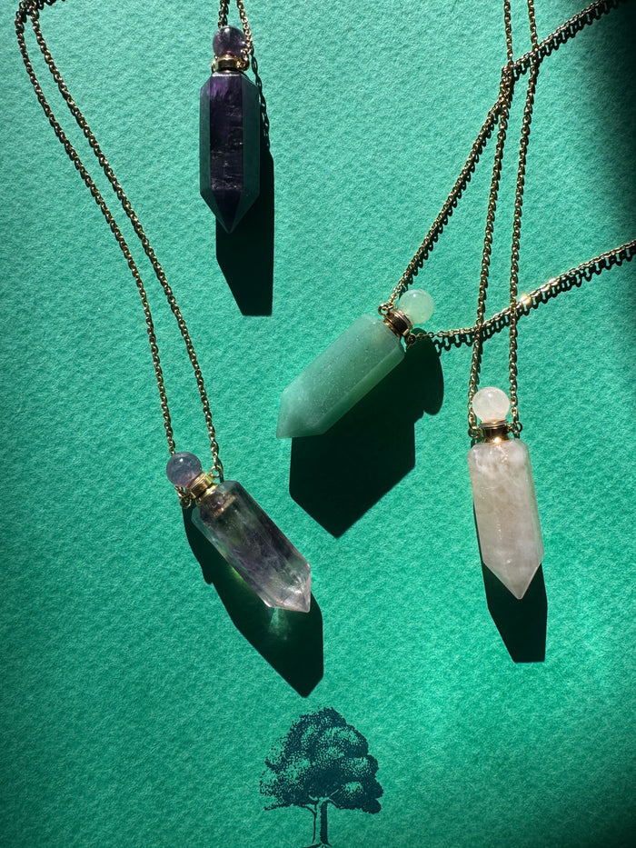 Gemstone Point Pendant Perfume Bottle Necklace