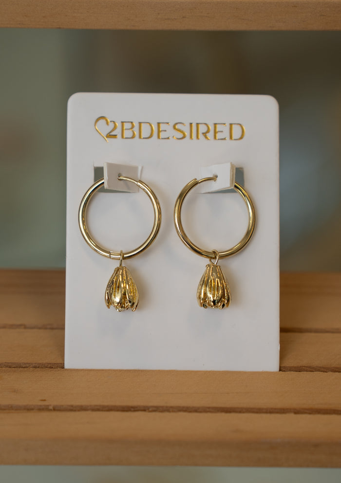 Gold Crown Flower Earrings