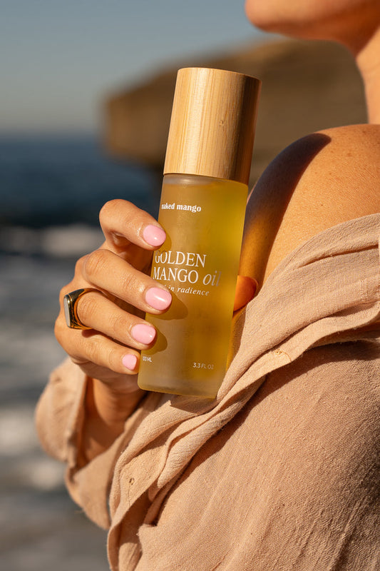 Golden Mango Body Oil by Naked Mango – lightweight clean body oil, San Diego
