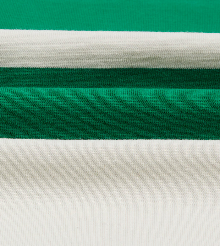 Green and White Stripe Cotton Mandarin Collar Rugby Shirt