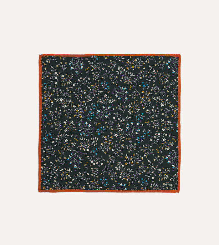 Green Floral Print Silk Pocket Square