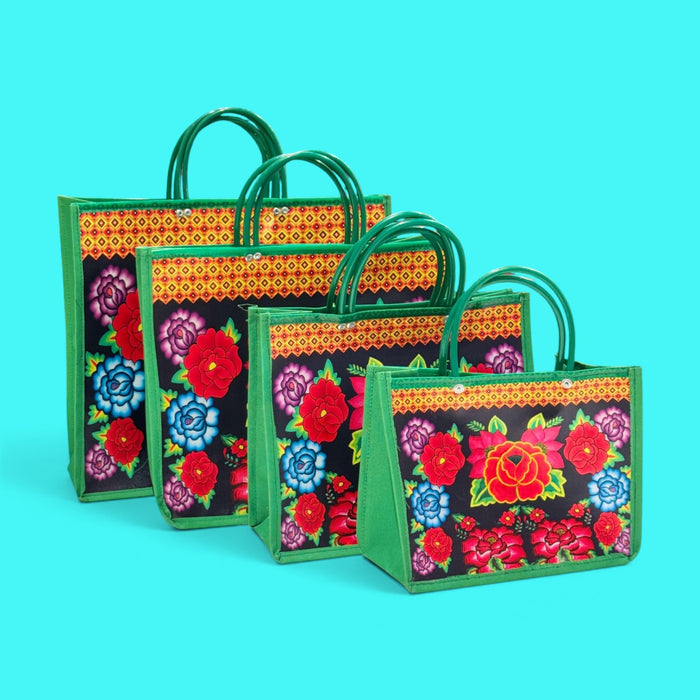 Green Floral Shopping Bag