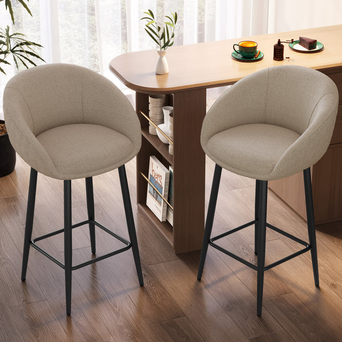 Guyii Set of 2 Modern Linen Counter Stools with Backs, 35.43" H Linen Fabric Bar Chairs with Footrest