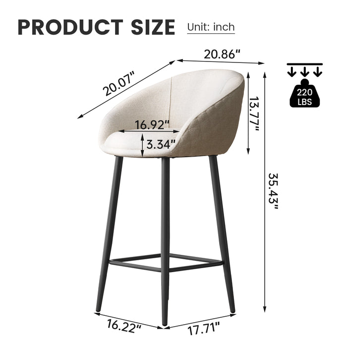 Guyii Set of 2 Modern Linen Counter Stools with Backs, 35.43" H Linen Fabric Bar Chairs with Footrest