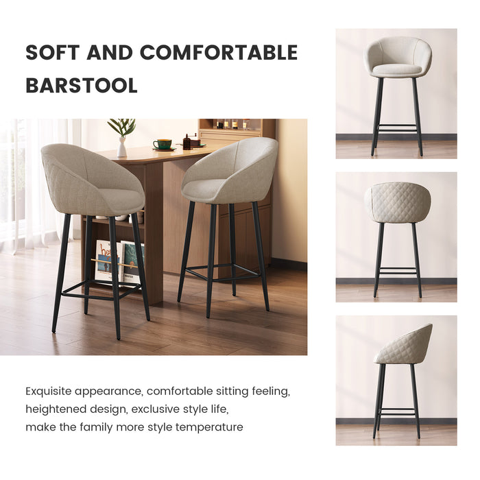 Guyii Set of 2 Modern Linen Counter Stools with Backs, 35.43" H Linen Fabric Bar Chairs with Footrest