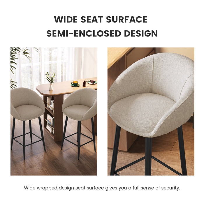 Guyii Set of 2 Modern Linen Counter Stools with Backs, 35.43" H Linen Fabric Bar Chairs with Footrest