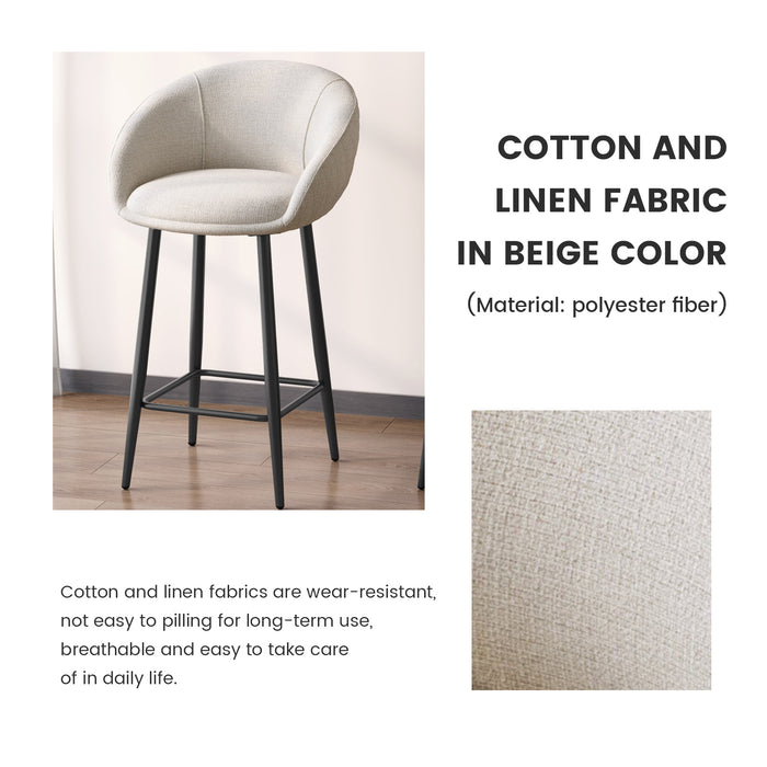 Guyii Set of 2 Modern Linen Counter Stools with Backs, 35.43" H Linen Fabric Bar Chairs with Footrest