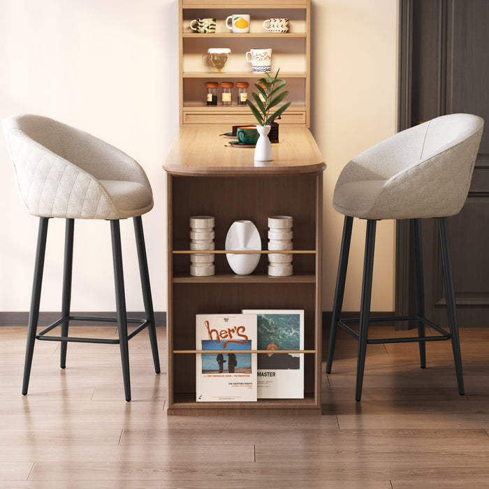 Guyii Set of 2 Modern Linen Counter Stools with Backs, 35.43" H Linen Fabric Bar Chairs with Footrest