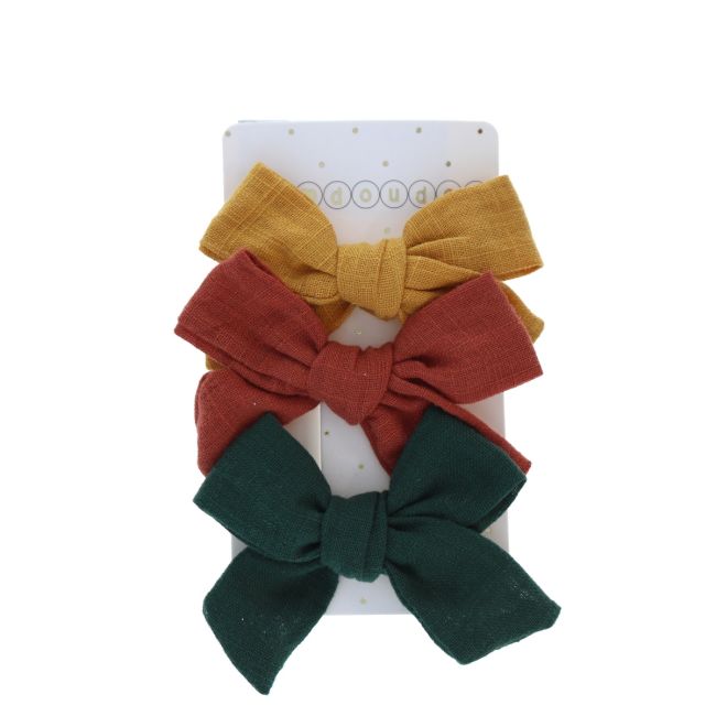 Le Petit Souk - Hair Clips - Mustard/Green/Terracotta Bow