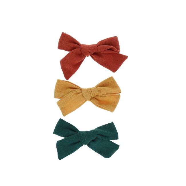 Le Petit Souk - Hair Clips - Mustard/Green/Terracotta Bow - Set Of 3