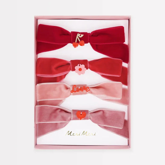 Meri Meri - Hair Clips - Velvet Bows With Charms