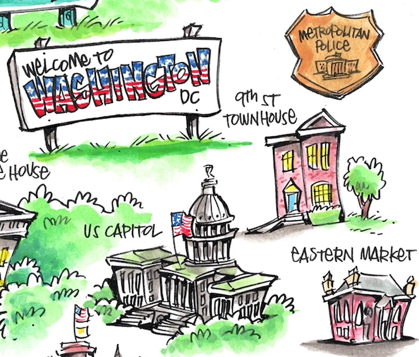Hand-Illustrated Map of Sam & Nick’s Washington DC