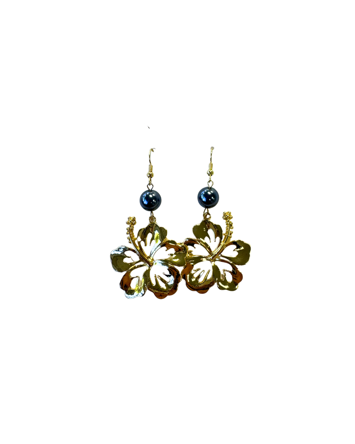 Hibiscus Dangle with Pearl Earrings