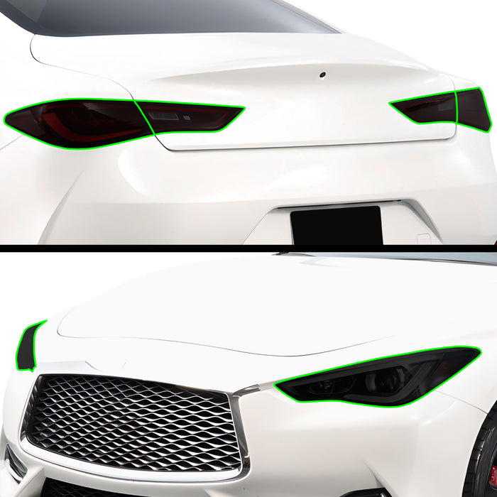 Full Headlight Taillight Precut Smoked PPF Tint Kit Film Overlay Fits Infiniti Q60 2017 - 2022 - Bogar Tech Designs