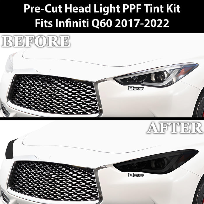 Full Headlight Taillight Precut Smoked PPF Tint Kit Film Overlay Fits Infiniti Q60 2017 - 2022 - Bogar Tech Designs