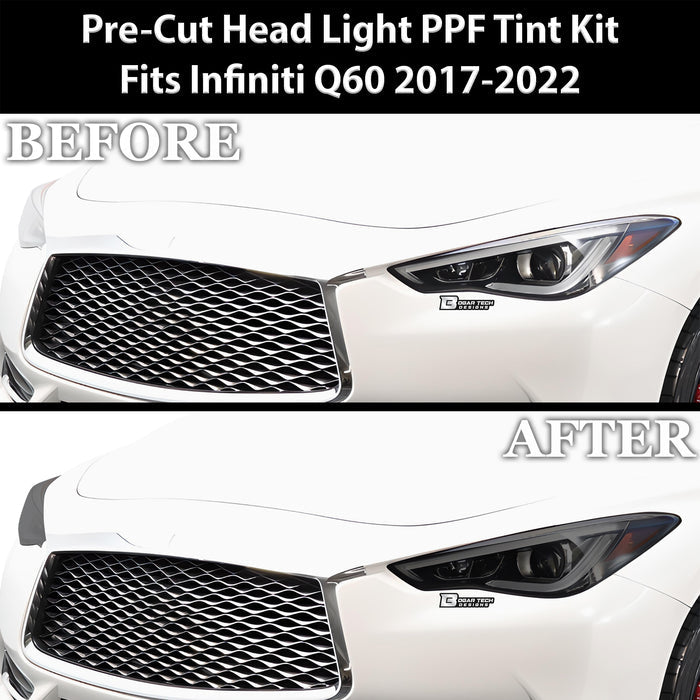 Full Headlight Taillight Precut Smoked PPF Tint Kit Film Overlay Fits Infiniti Q60 2017 - 2022 - Bogar Tech Designs