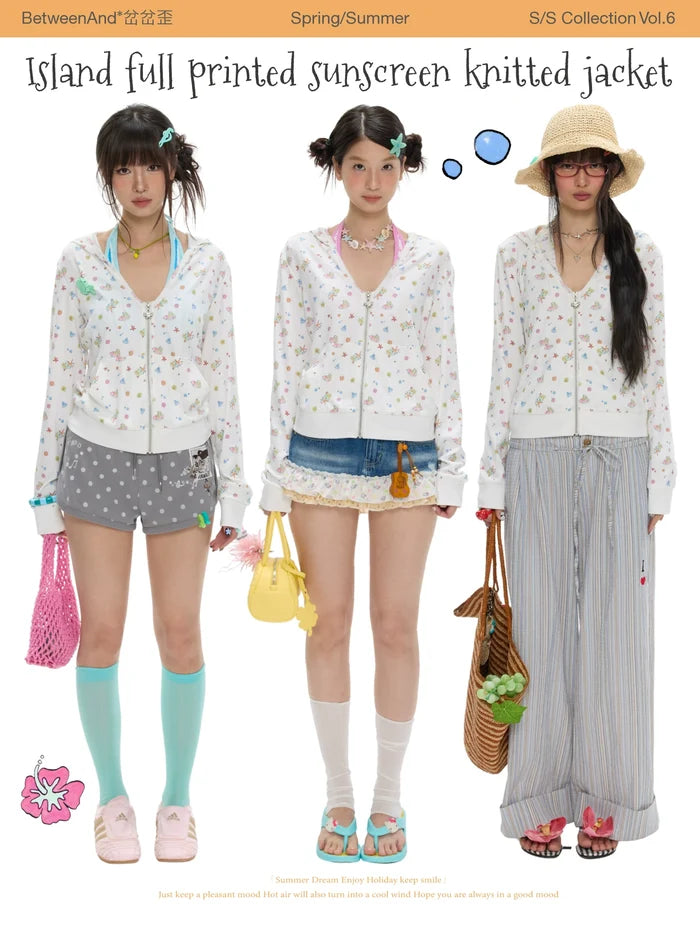 Island full printed sun protection knitted jacket