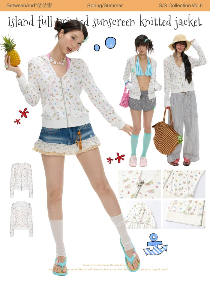 Island full printed sun protection knitted jacket