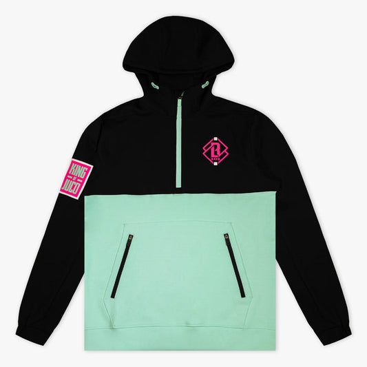 Teal quarter zip hoodie with "King Of JUCO" design — product view