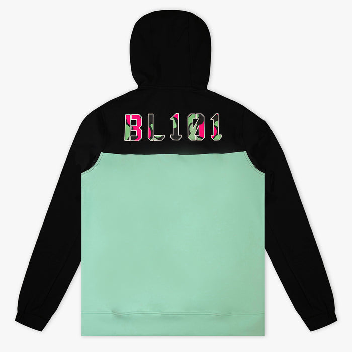 Teal quarter zip hoodie with "King Of JUCO" design — back view