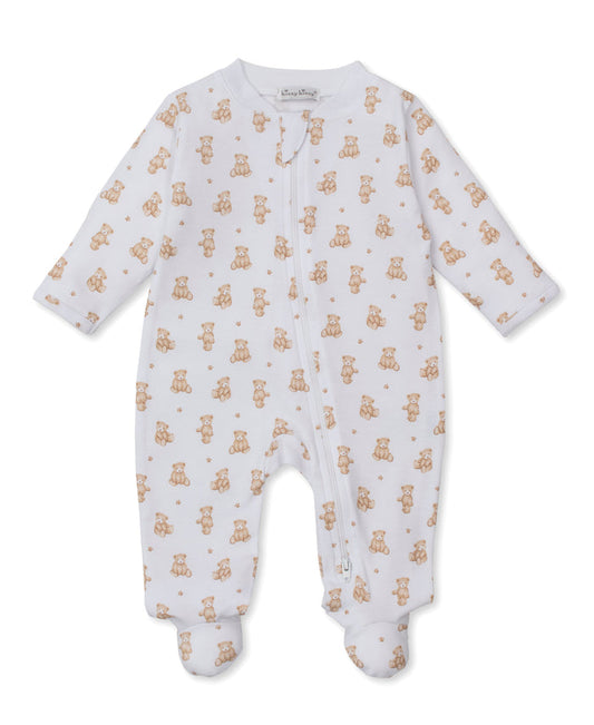 Kissy Teddy Bear Time Printed Zipper Footie-Brown