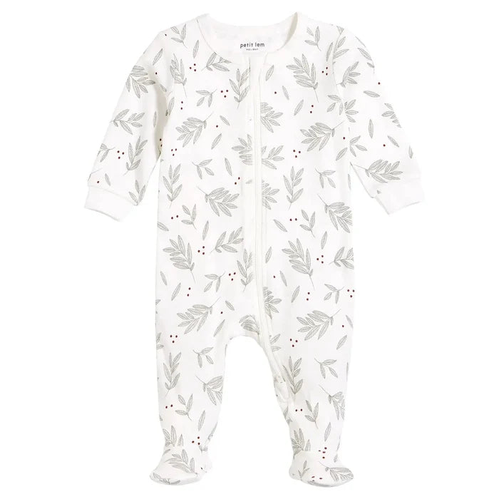 Laurel Leaves Print on Off-White Sleeper | Petit Lem - Jenni Kidz
