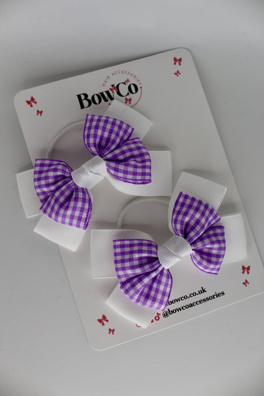 Layer Bow Set - School Bow Lilac Gingham - Elastic