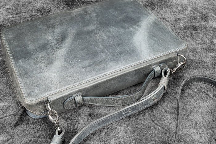 Leather Compendium Bag - A4 Zippered Folio Organizer - Crazy Horse Smoky