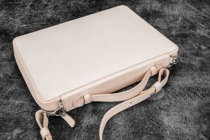 Leather Compendium Bag - A4 Zippered Folio Organizer - Undyed Leather