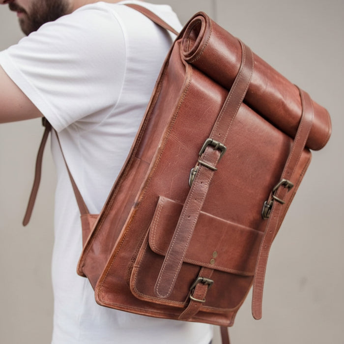 LEATHER ROLLING TRAVELLERS BACKPACK - Joyscore