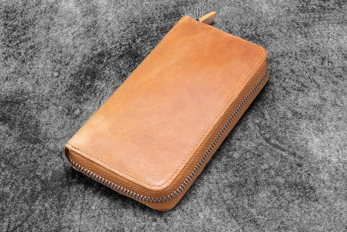Leather Zippered 3 Slots Pen Case - C.H. Honey Ochre