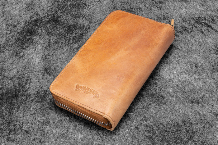 Leather Zippered 3 Slots Pen Case - C.H. Honey Ochre
