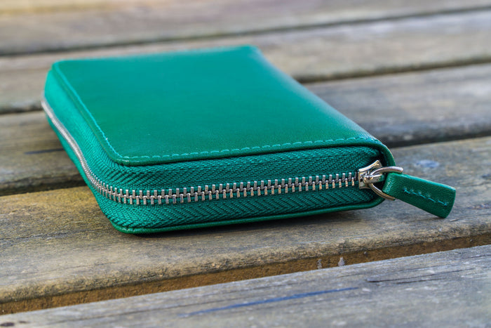 Leather Zippered 3 Slots Pen Case - Green
